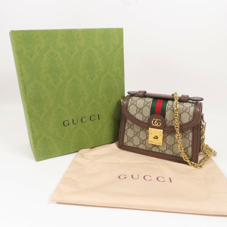 GUCCI 塗層帆布/牛皮皮革Ophidia Mini Top Handle Bag金扣手挽肩背兩用袋-15