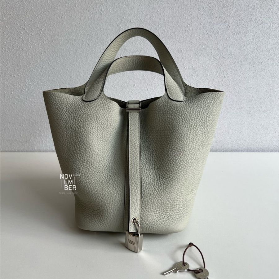 閒置全新💖 全配有購證🙌🏻 Hermès 愛馬仕 Picotin18 冰晶灰銀釦-0