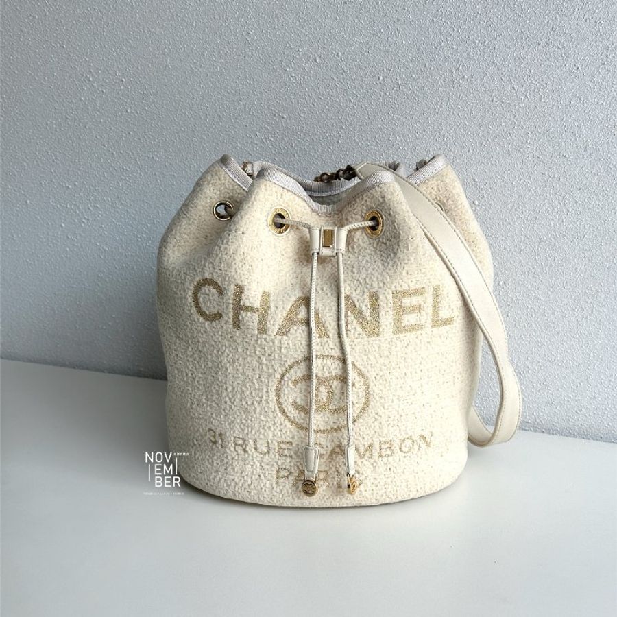 99新🆕 Chanel 香奈兒 水桶沙灘包 奶白色金絲款-0