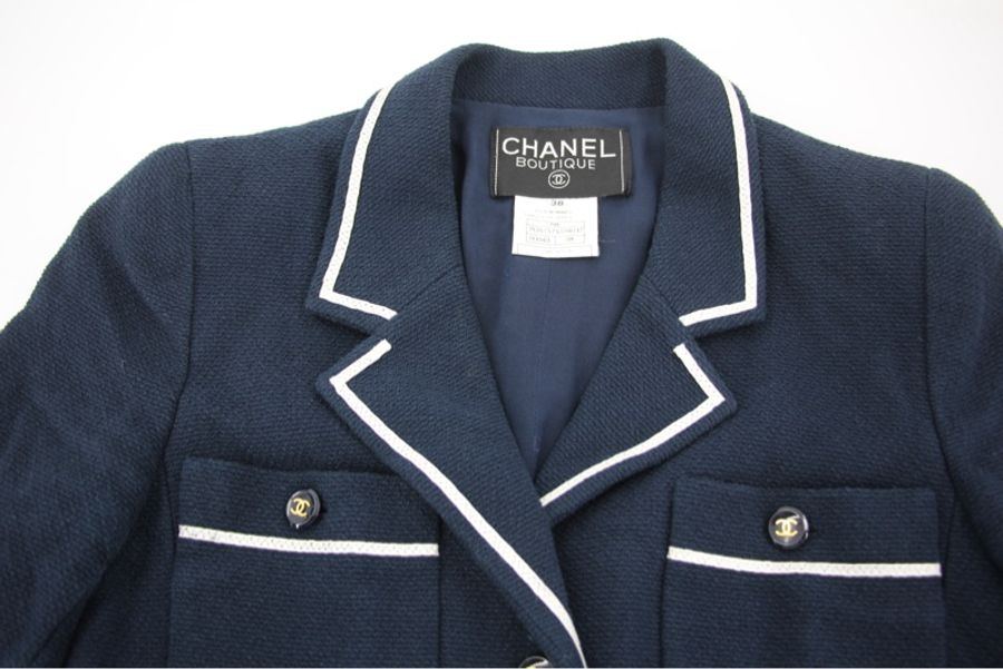 Chanel Vintage 95P 100%棉質海軍藍+白色秋冬短款外套Jacket (Size 38)-5
