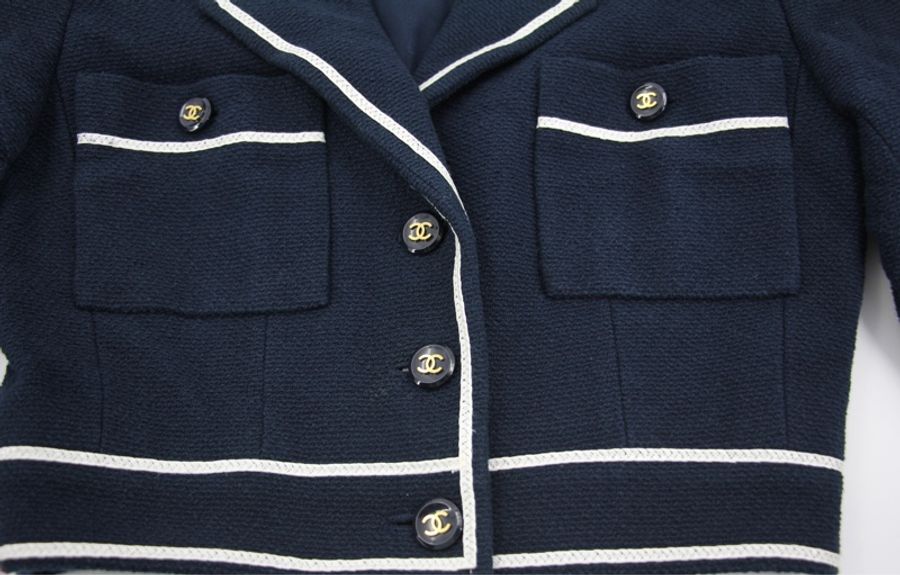 Chanel Vintage 95P 100%棉質海軍藍+白色秋冬短款外套Jacket (Size 38)-6