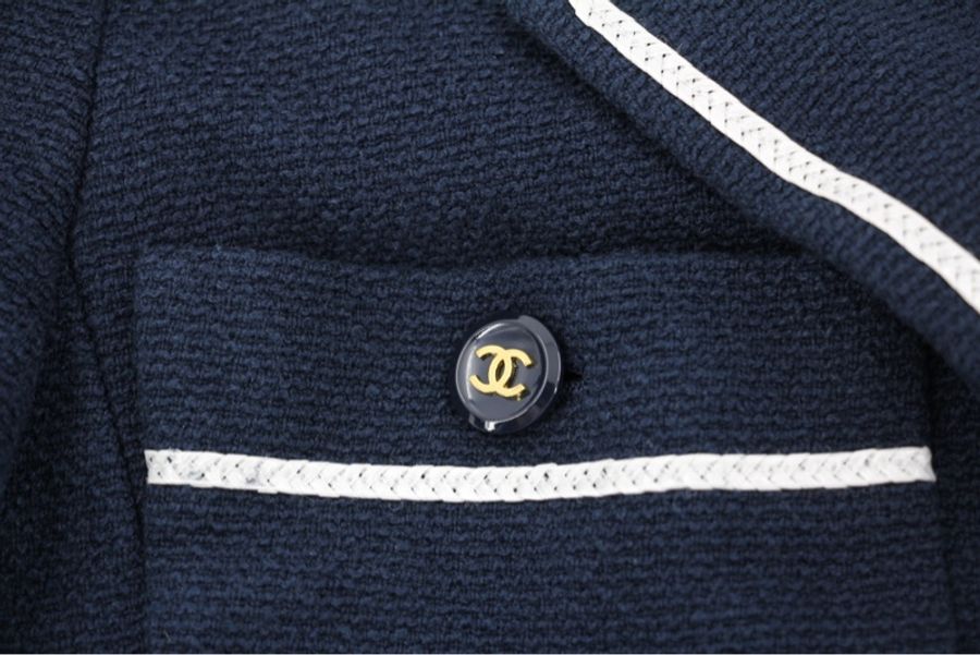 Chanel Vintage 95P 100%棉質海軍藍+白色秋冬短款外套Jacket (Size 38)-8