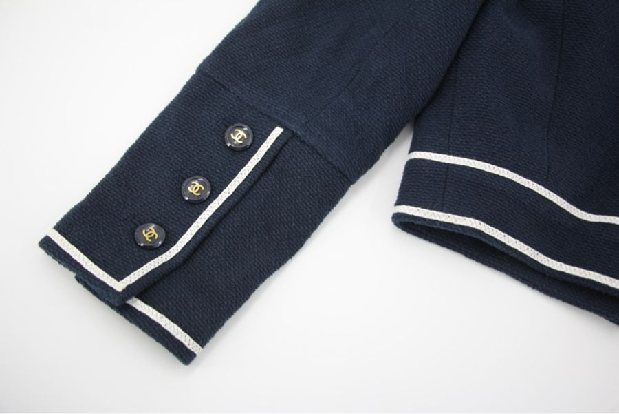Chanel Vintage 95P 100%棉質海軍藍+白色秋冬短款外套Jacket (Size 38)-16
