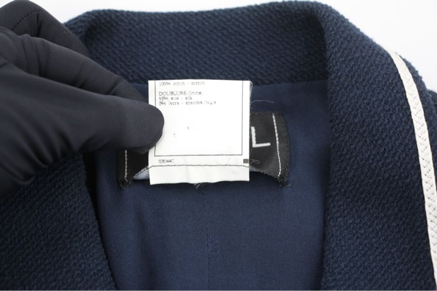 Chanel Vintage 95P 100%棉質海軍藍+白色秋冬短款外套Jacket (Size 38)-18