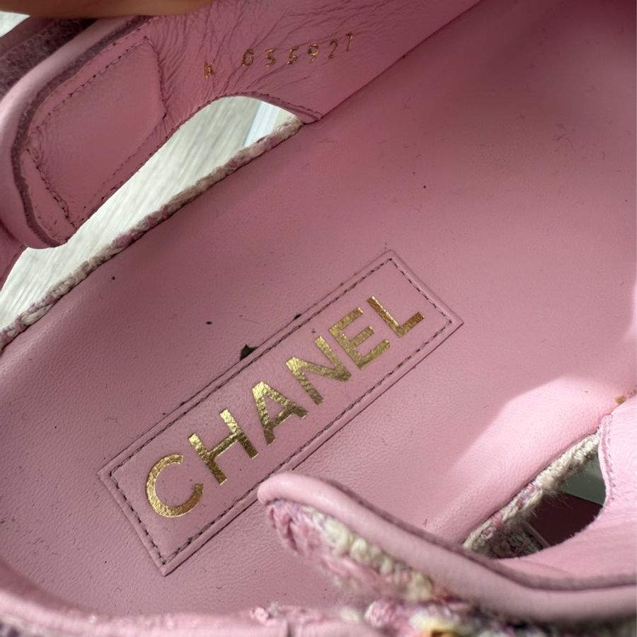 CHANEL 粉色格紋毛呢涼鞋 40號-8