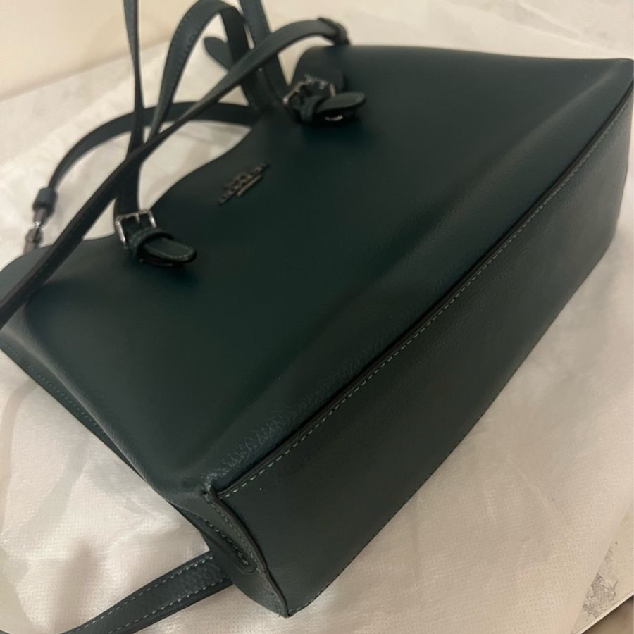 Coach 肩側背包 墨綠色皮革包 有黃色夾層-7