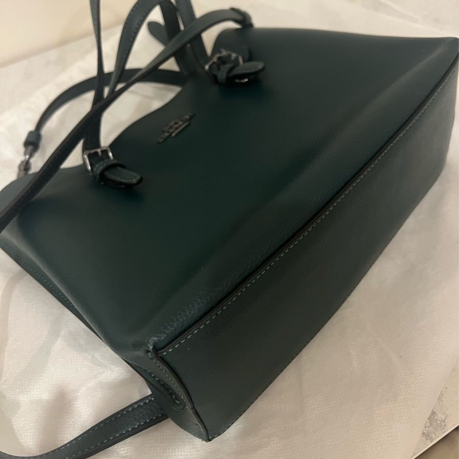 Coach 肩側背包 墨綠色皮革包 有黃色夾層-8