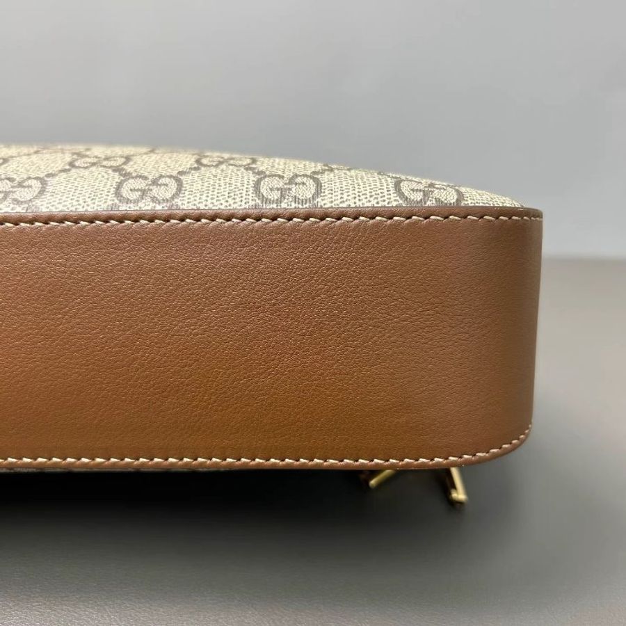 Gucci/古驰 Padlock锁扣包,米色拼乌木色老花帆布,棕色皮革滚边,金色五金配件,可手提单肩斜挎,配可调节链条肩带。配件:册子 尺寸:32*5.5*24CM-5