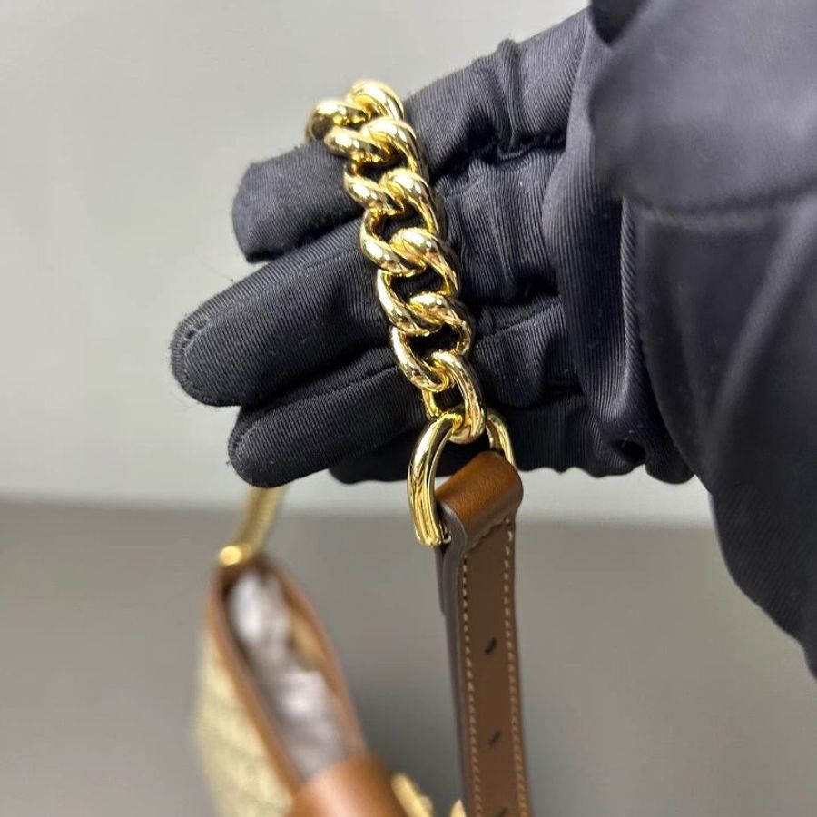 Gucci/古驰 Padlock锁扣包,米色拼乌木色老花帆布,棕色皮革滚边,金色五金配件,可手提单肩斜挎,配可调节链条肩带。配件:册子 尺寸:32*5.5*24CM-7