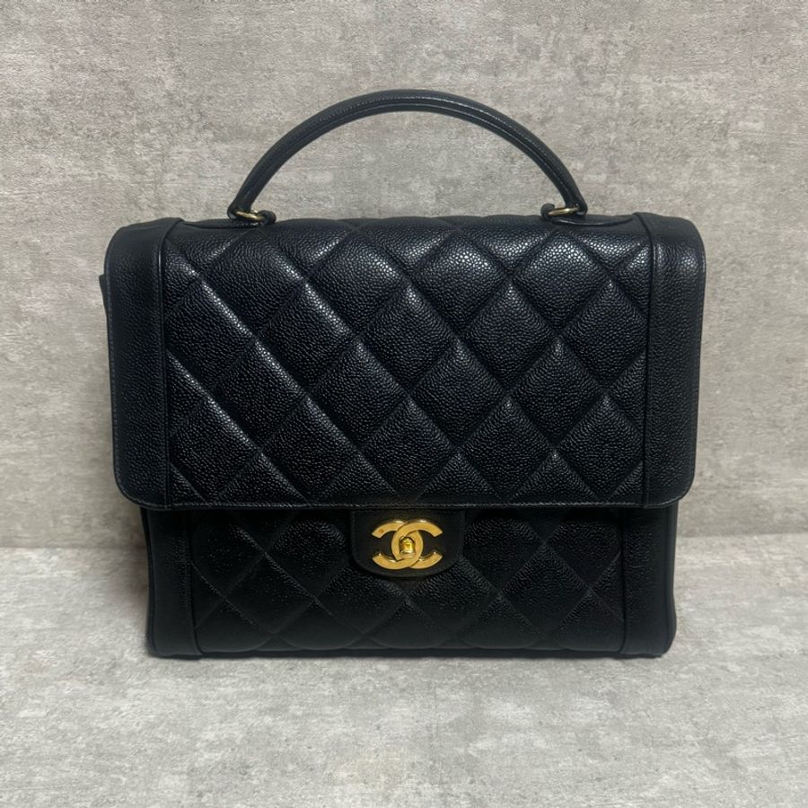 正品 Chanel vintage 黑金荔枝皮Kelly包-0