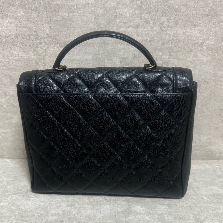 正品 Chanel vintage 黑金荔枝皮Kelly包-6