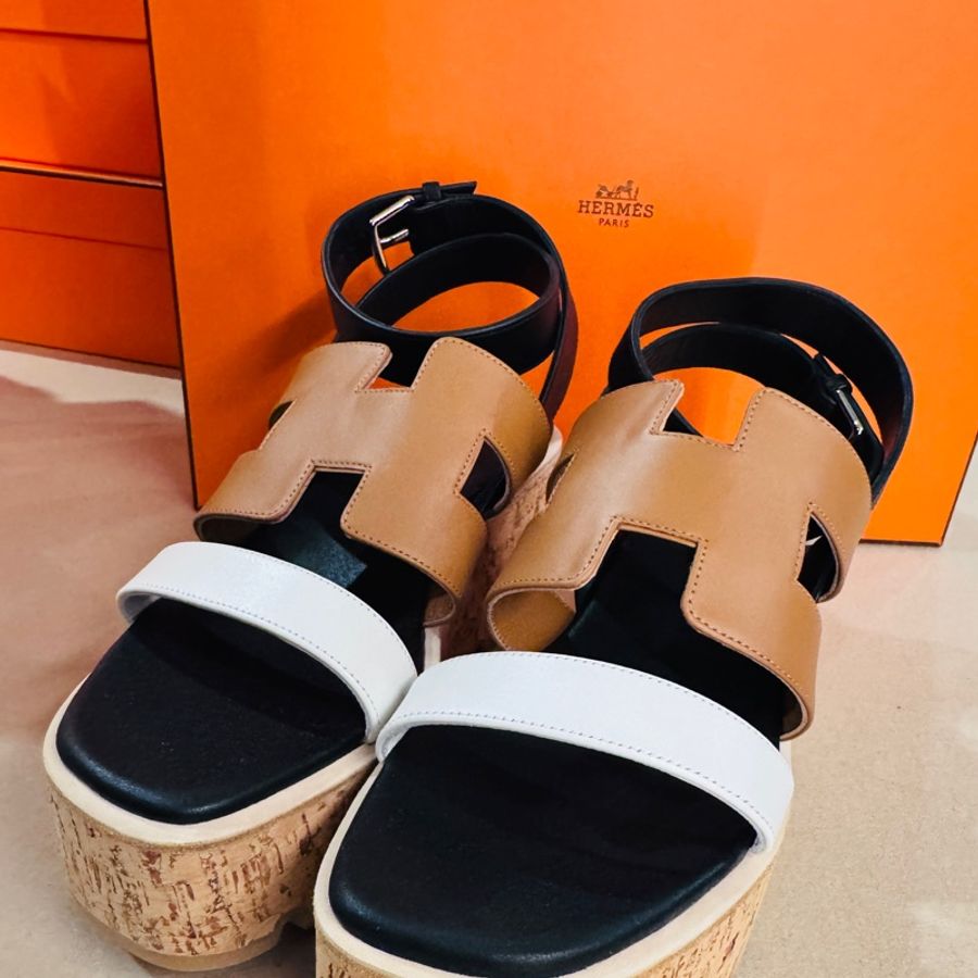 (Hermès) 全新愛馬仕的Havane 30 軟木坡跟涼鞋、厚底鞋36號-5