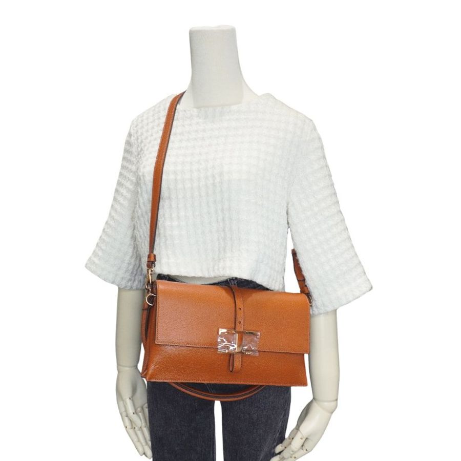 Tod'S T Timeless 小牛皮翻蓋三層迷你二用包(棕)-5
