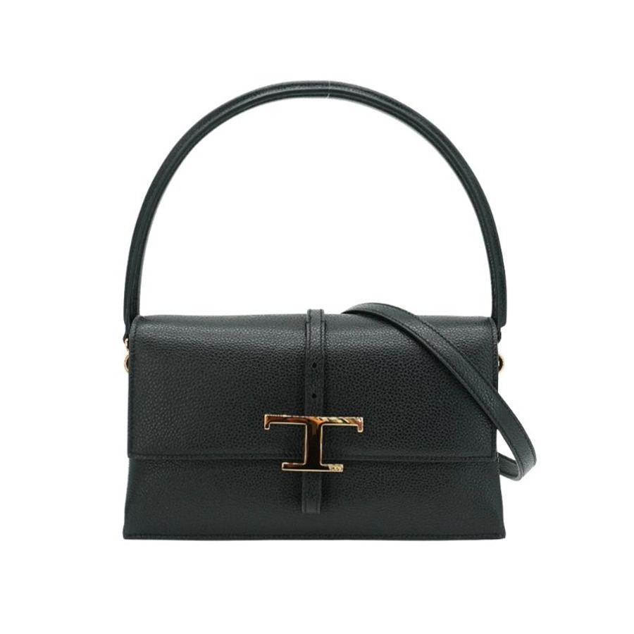 Tod'S T Timeless 小牛皮翻蓋三層迷你二用包(黑)-2