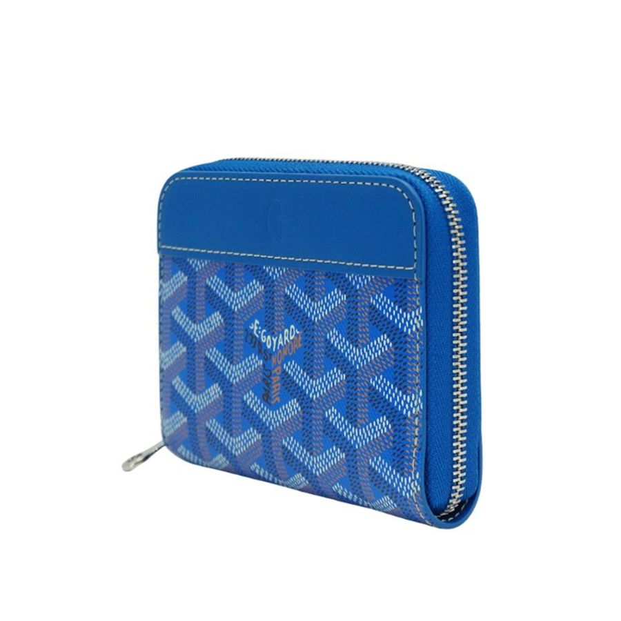 Goyard Matignon PM 帆布拉鍊多夾層零錢包(藍)-1