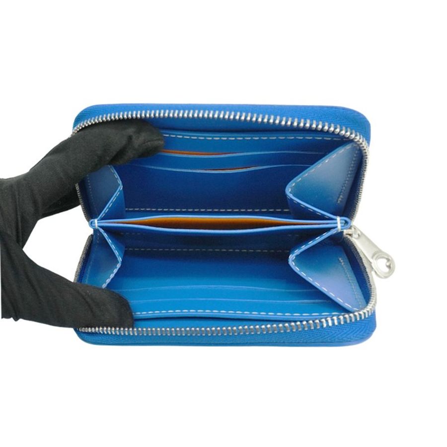 Goyard Matignon PM 帆布拉鍊多夾層零錢包(藍)-4