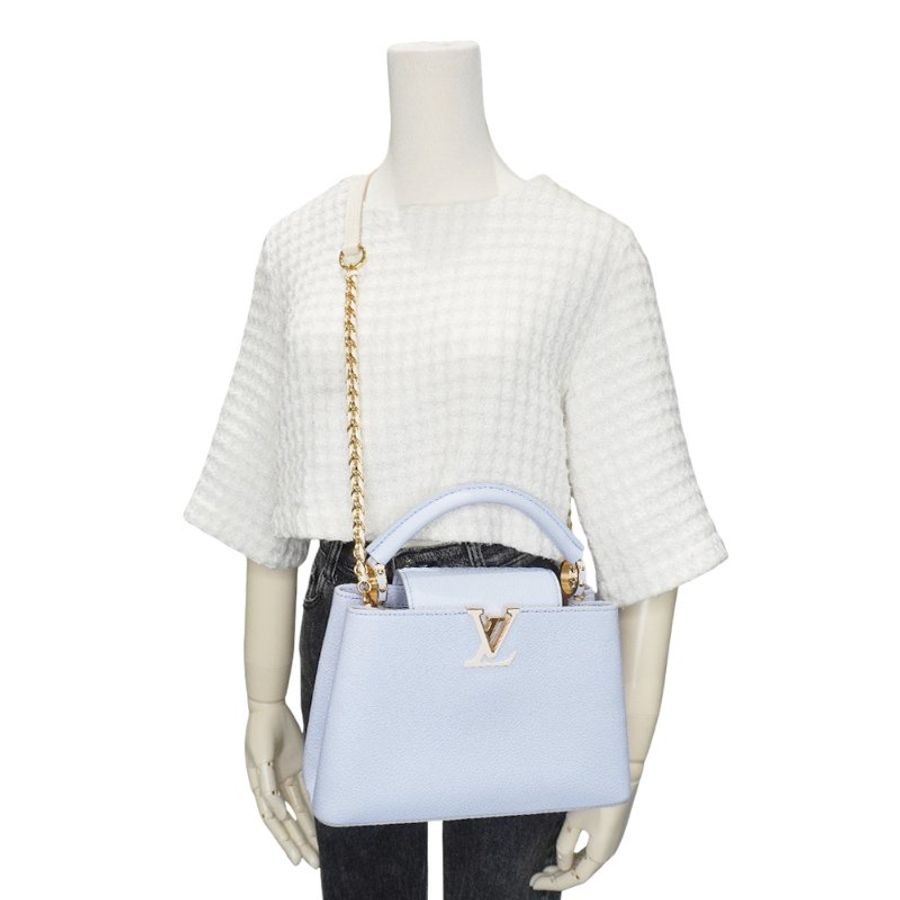 Louis Vuitton 展示品 Capucines BB 皮革金飾LV掀蓋手提斜背包(M59512-淡紫)-6