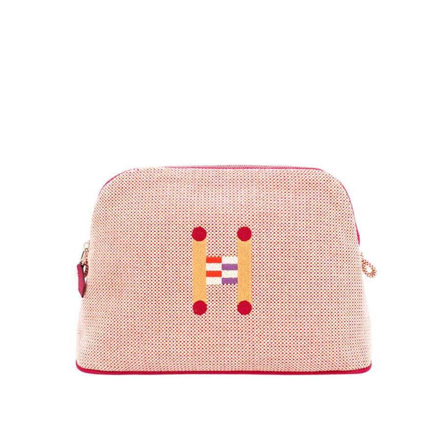 Hermes 展示品 Bolide Crazy H 刺繡帆布收納包(橙/覆盆子)-0