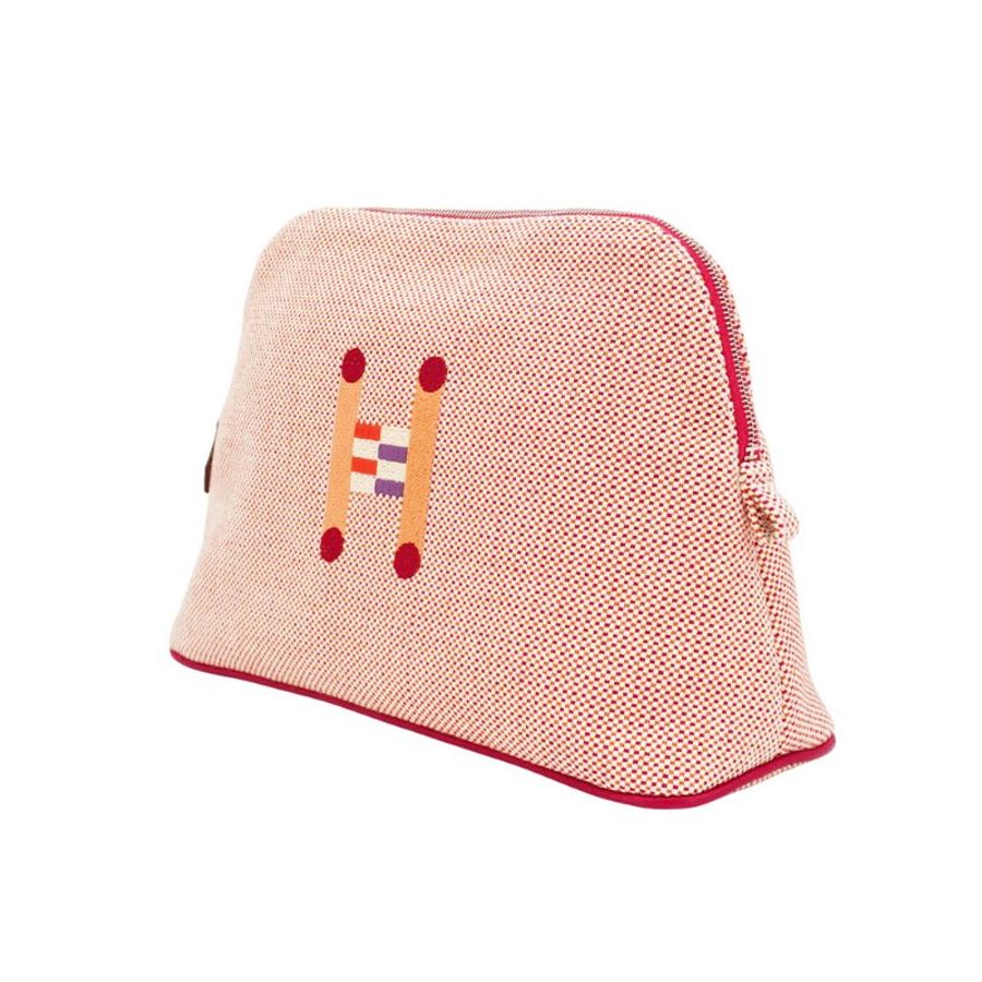 Hermes 展示品 Bolide Crazy H 刺繡帆布收納包(橙/覆盆子)-1