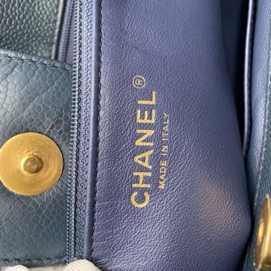 CHANEL 香奈兒 海軍藍小牛皮鏈條單肩包 海軍藍手提包-11