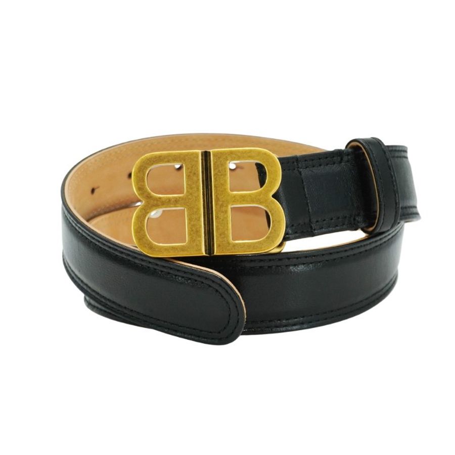 Balenciaga 牛皮品牌logo金釦皮帶(810728-金)-0