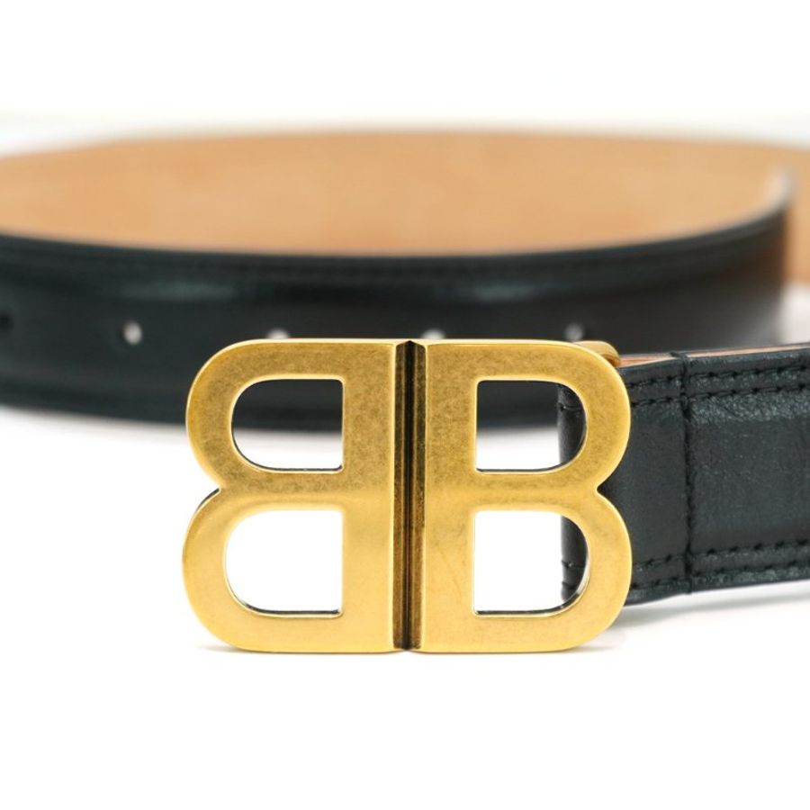 Balenciaga 牛皮品牌logo金釦皮帶(810728-金)-1