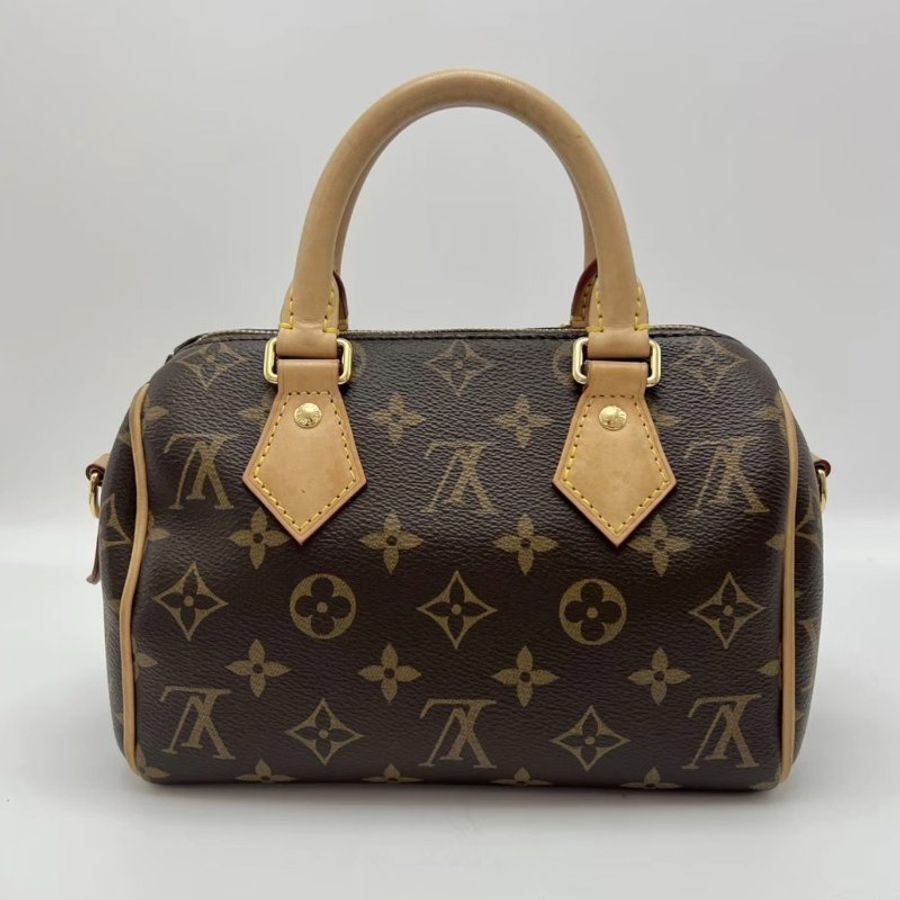 LV 老花speedy20手提肩背斜背包20.5*14*12 芯片款  99新配件塵袋鑰匙鎖-1