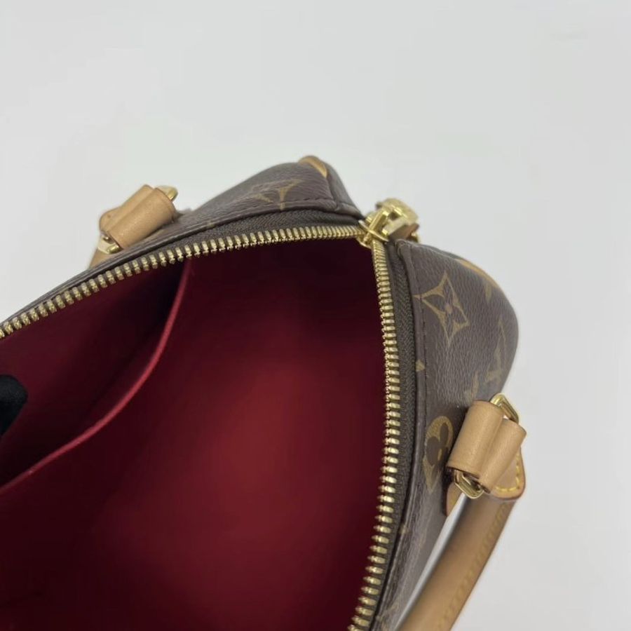 LV 老花speedy20手提肩背斜背包20.5*14*12 芯片款  99新配件塵袋鑰匙鎖-5