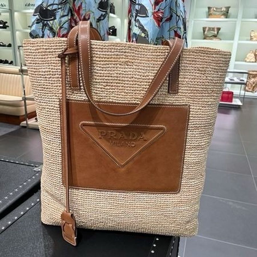 Prada 皮革標誌鉤針TOTE BAG-5