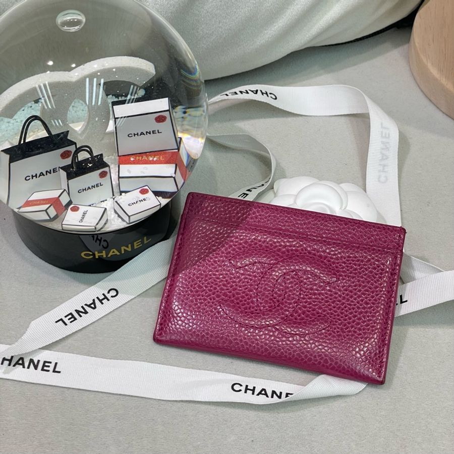 Chanel 香奈兒 紫紅色車線雙C logo卡包 X215-0