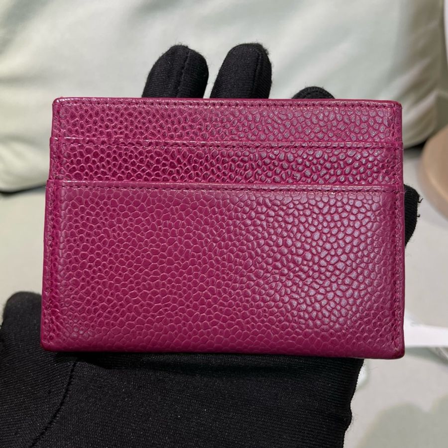 Chanel 香奈兒 紫紅色車線雙C logo卡包 X215-2