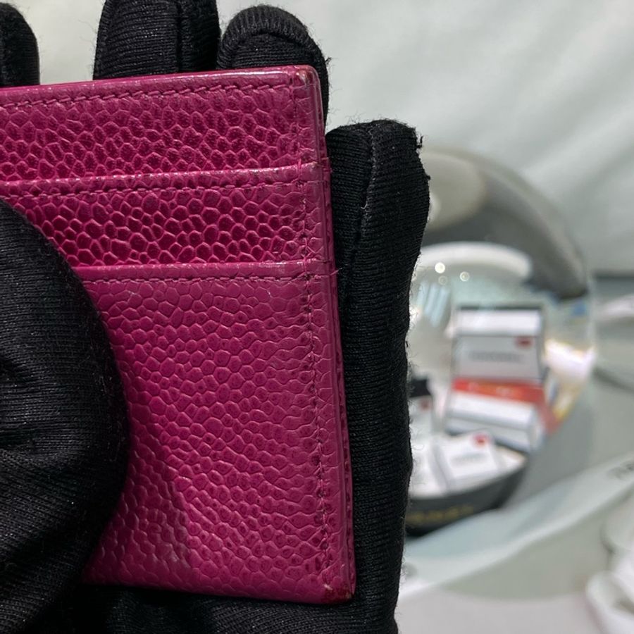 Chanel 香奈兒 紫紅色車線雙C logo卡包 X215-14