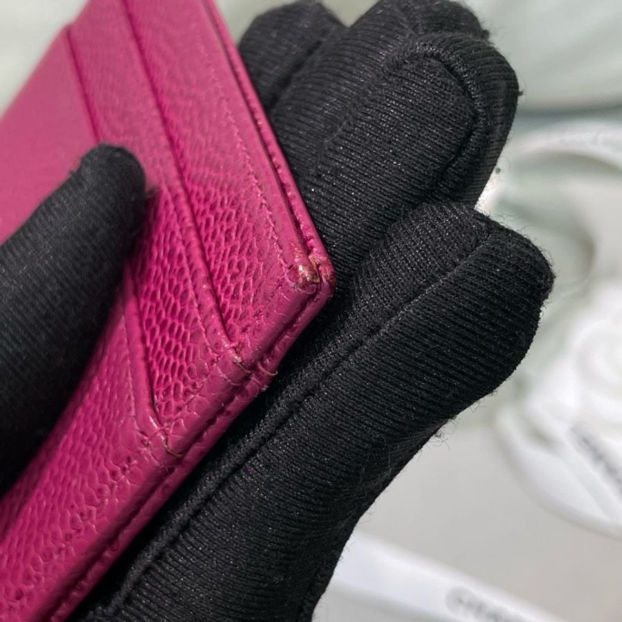 Chanel 香奈兒 紫紅色車線雙C logo卡包 X215-20