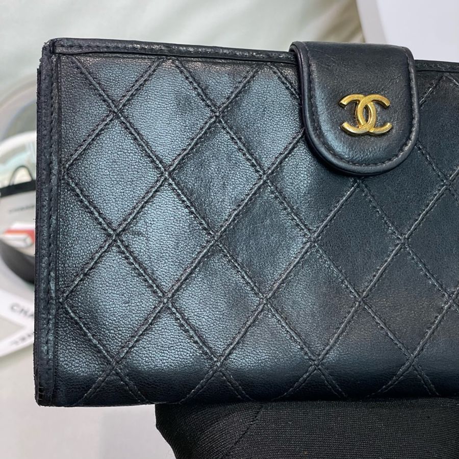Chanel 香奈兒 中古黑色菱格長夾 XB345-2