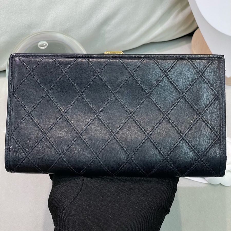 Chanel 香奈兒 中古黑色菱格長夾 XB345-4