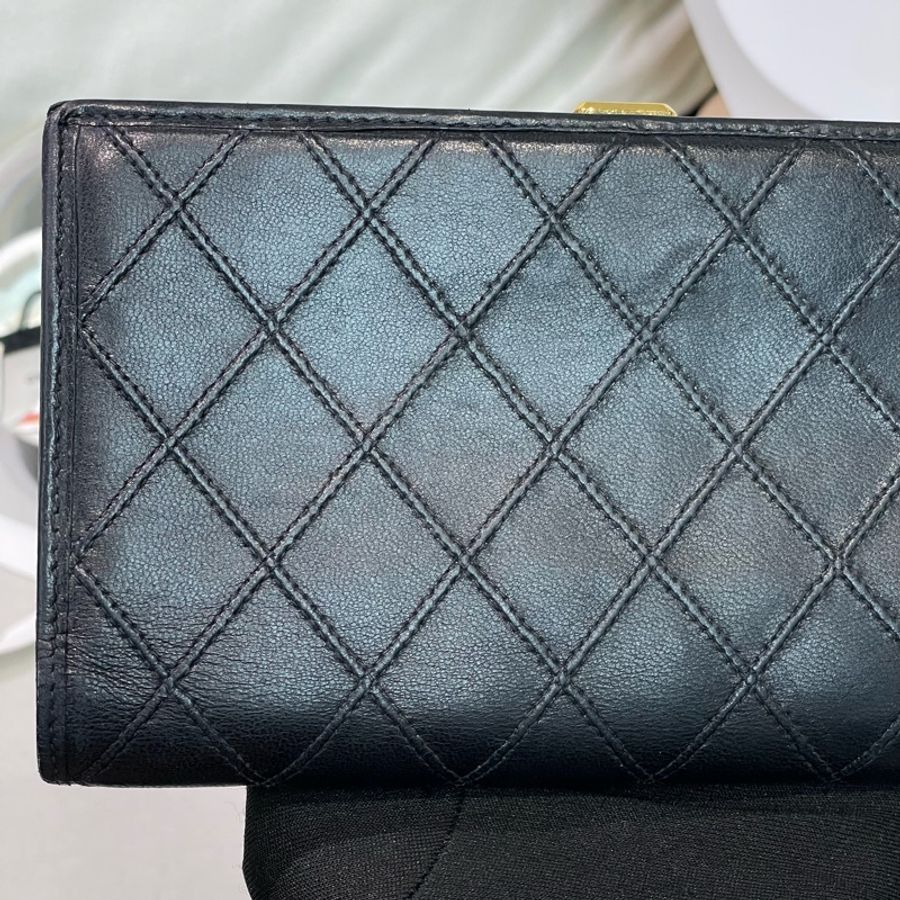 Chanel 香奈兒 中古黑色菱格長夾 XB345-5