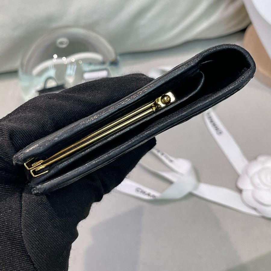 Chanel 香奈兒 中古黑色菱格長夾 XB345-8