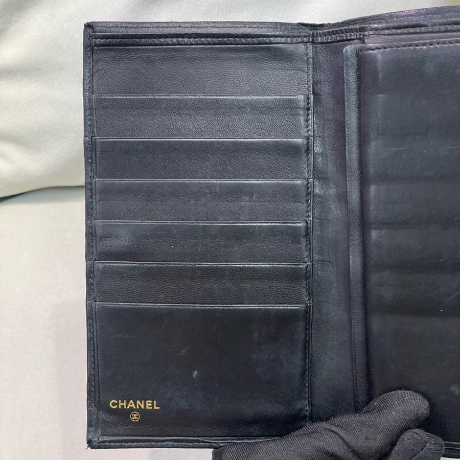 Chanel 香奈兒 中古黑色菱格長夾 XB345-17