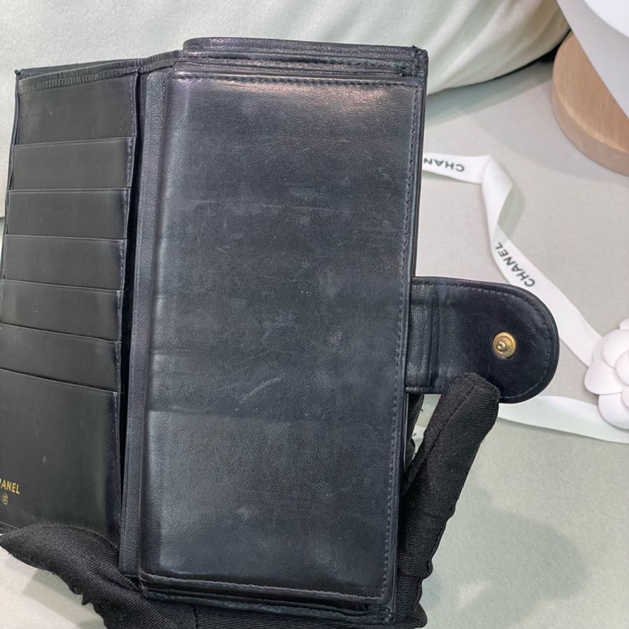 Chanel 香奈兒 中古黑色菱格長夾 XB345-18
