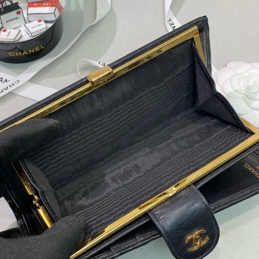Chanel 香奈兒 中古黑色菱格長夾 XB345-20