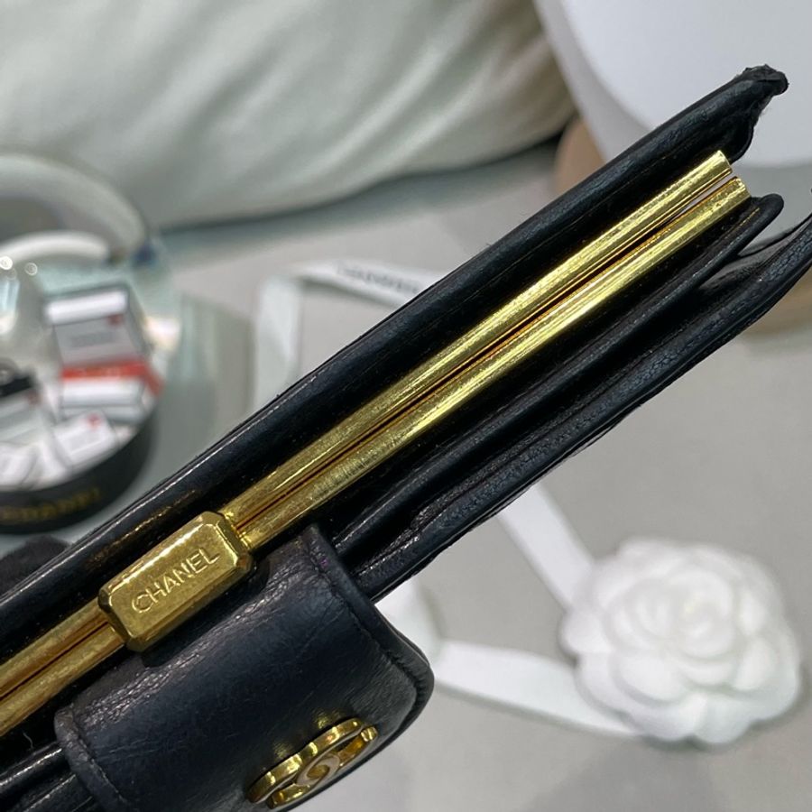 Chanel 香奈兒 中古黑色菱格長夾 XB345-25