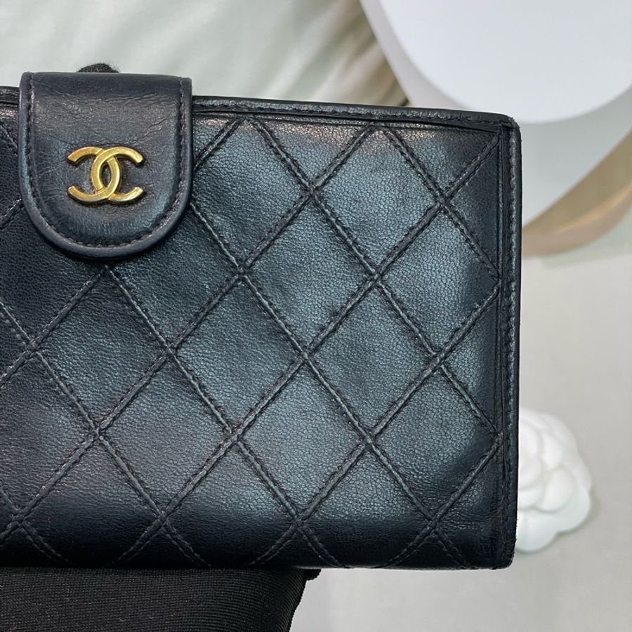 Chanel 香奈兒 中古黑色菱格長夾 XB345-34