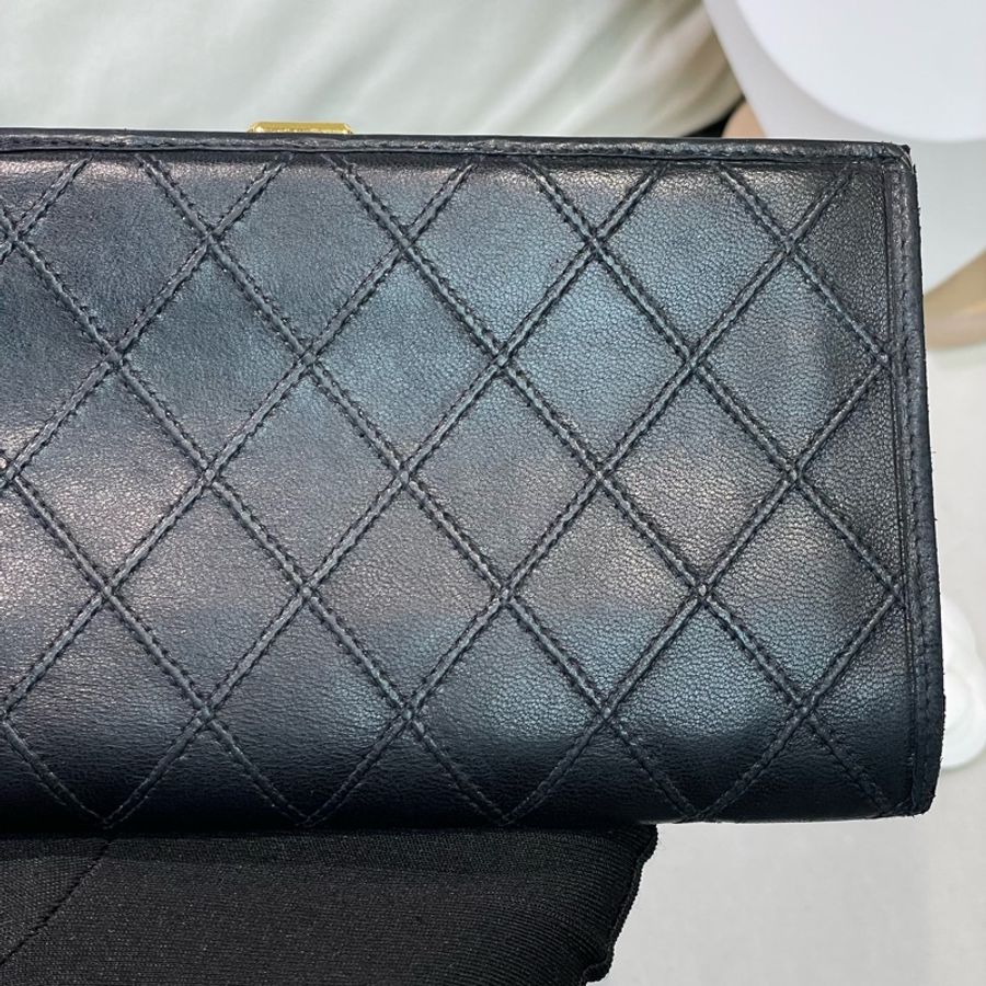 Chanel 香奈兒 中古黑色菱格長夾 XB345-36