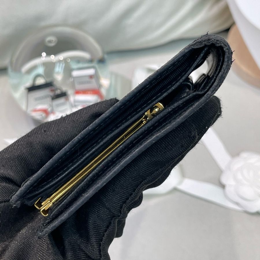 Chanel 香奈兒 中古黑色菱格長夾 XB345-39
