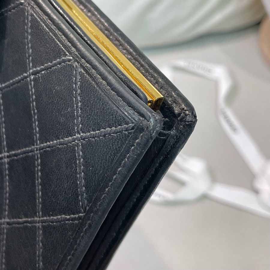 Chanel 香奈兒 中古黑色菱格長夾 XB345-41