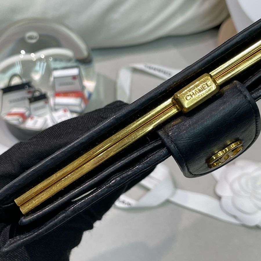 Chanel 香奈兒 中古黑色菱格長夾 XB345-47