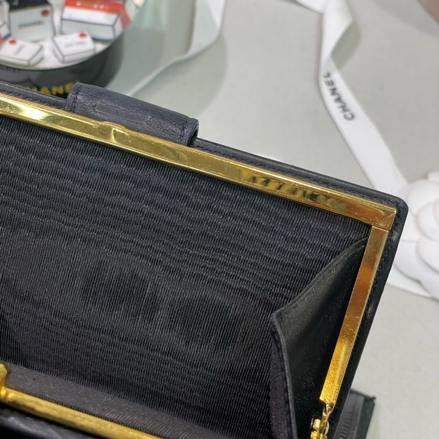 Chanel 香奈兒 中古黑色菱格長夾 XB345-51