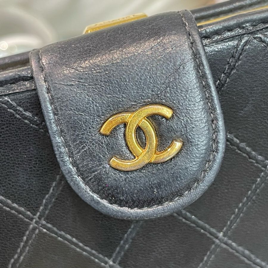 Chanel 香奈兒 中古黑色菱格長夾 XB345-55