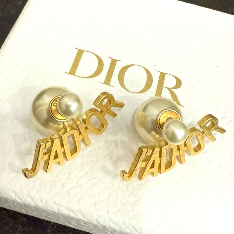 DIOR大logo珍珠耳環-0
