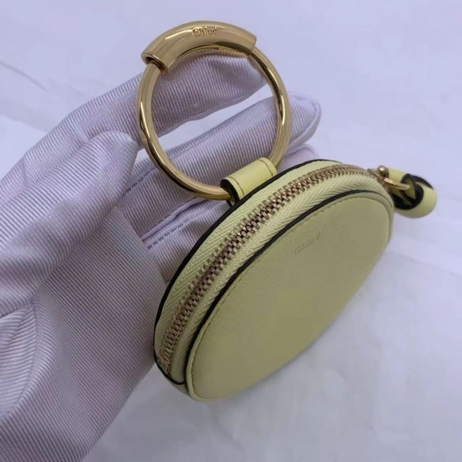 Chloe 圓形迷你零錢包 數碼錢包;檸檬黃皮革-5